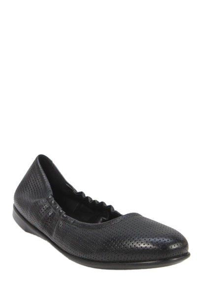 ECCO Womens Perforated Leather Slide On Ballet Flats Black Size 38 8