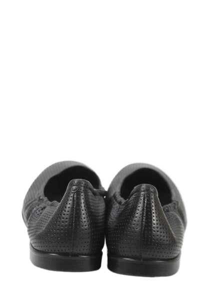 ECCO Womens Perforated Leather Slide On Ballet Flats Black Size 38 8
