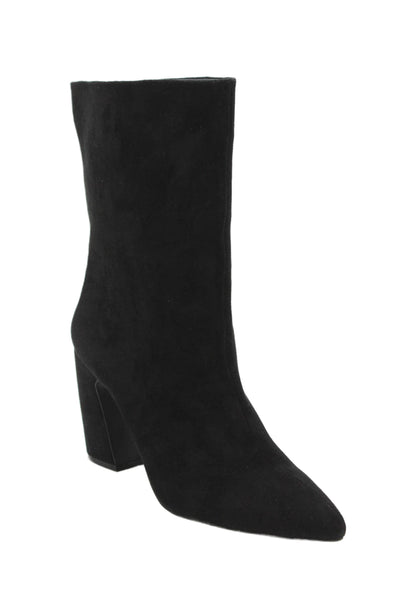 Steven Womens Suede Pointed Toe Mid Calf Heeled Boots Black Size 9