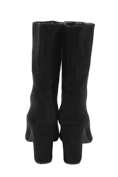 Steven Womens Suede Pointed Toe Mid Calf Heeled Boots Black Size 9