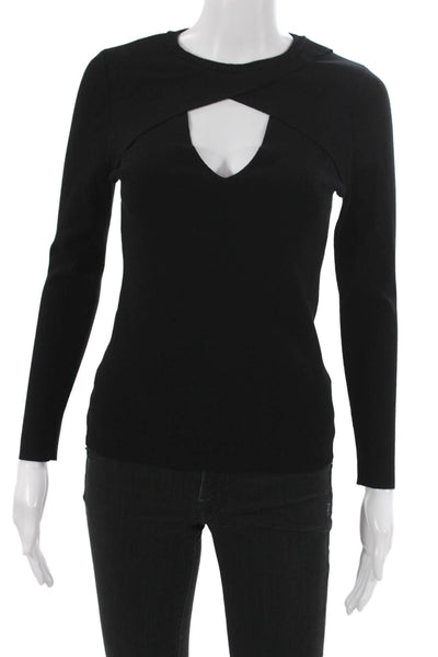 A.L.C. Womens Petite Black Long Sleeve Crew Neck Basic Blouse Pullover Size S