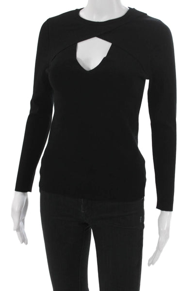 A.L.C. Womens Petite Black Long Sleeve Crew Neck Basic Blouse Pullover Size S