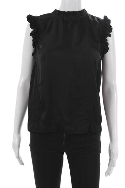 T Tahari Women Blouse Sleeveless High Neck Black Polyester Button Size M
