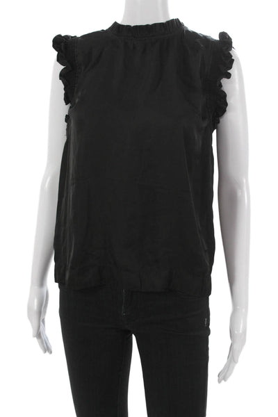 T Tahari Women Blouse Sleeveless High Neck Black Polyester Button Size M