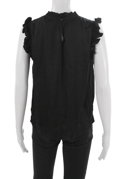 T Tahari Women Blouse Sleeveless High Neck Black Polyester Button Size M