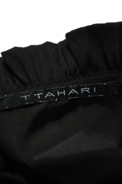 T Tahari Women Blouse Sleeveless High Neck Black Polyester Button Size M
