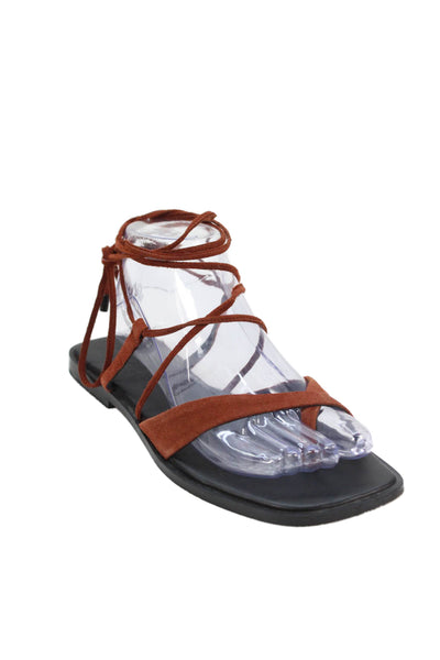 A Emery Womens Suede Strappy Toe Ring Sandals Brown Size 37 7