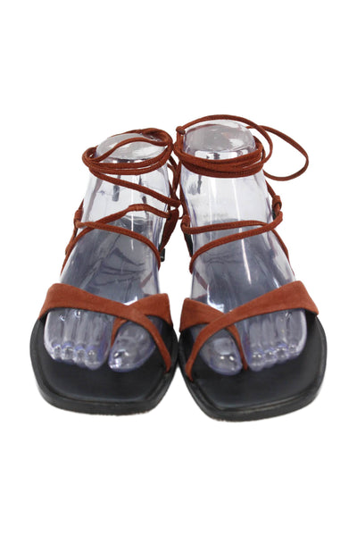 A Emery Womens Suede Strappy Toe Ring Sandals Brown Size 37 7