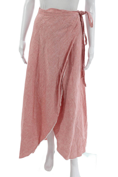 Miguelina Women Pink Linen Wrap Midi Skirt Size S