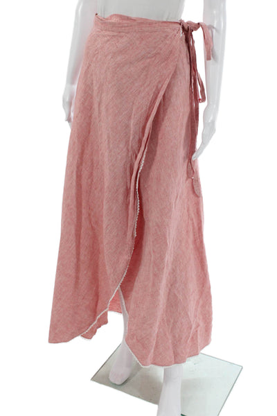 Miguelina Women Pink Linen Wrap Midi Skirt Size S