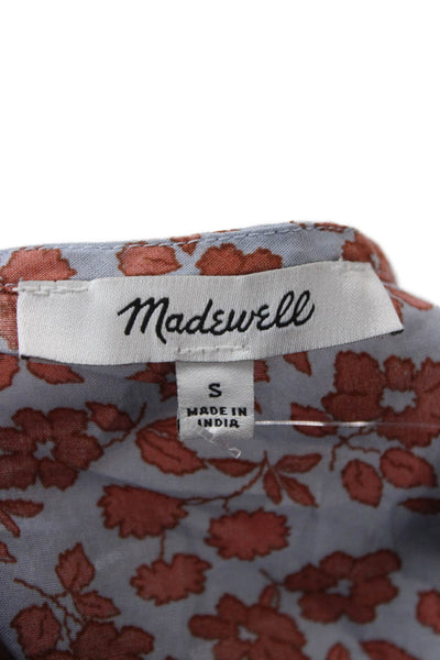 Madewell Women Wrap Dress Blue Floral V Neck Cotton Short Sleeve Size S