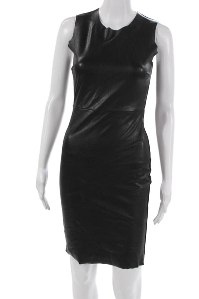 Commando Womens Sleeveless Bodycon Faux Leather Knee Length Black Dress Size S