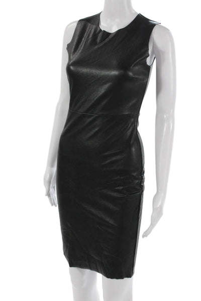 Commando Womens Sleeveless Bodycon Faux Leather Knee Length Black Dress Size S