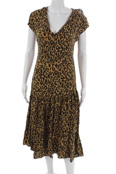 Zara Woman Women Fit & Flare Dress Brown V-Neck Short Sleeve Rayon Size XS