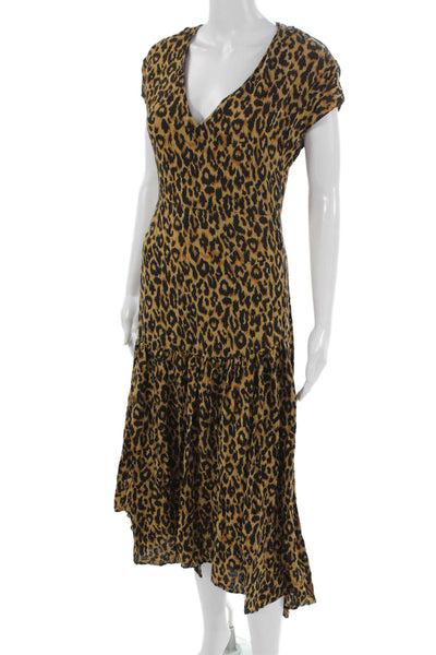 Zara Woman Women Fit & Flare Dress Brown V-Neck Short Sleeve Rayon Size XS