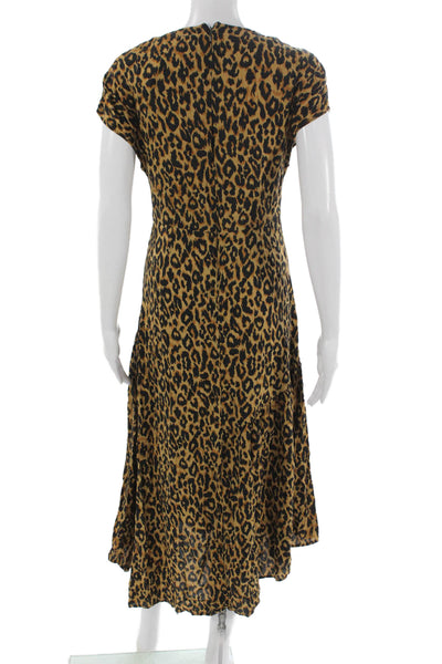 Zara Woman Women Fit & Flare Dress Brown V-Neck Short Sleeve Rayon Size XS