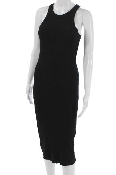 WSLY Women Tank Dress Black Sleeveless Mid Calf Pullover Round Neck Size S