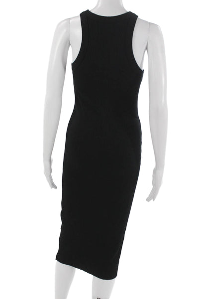 WSLY Women Tank Dress Black Sleeveless Mid Calf Pullover Round Neck Size S