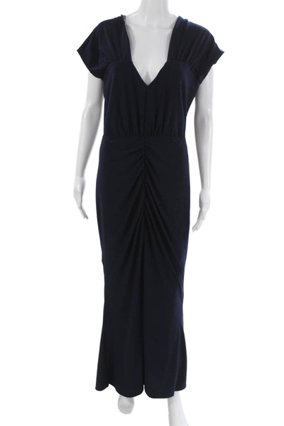 Jewel Badgley Mischka Women Maxi Dress Blue V-Neck Short Sleeve Poly Size 10