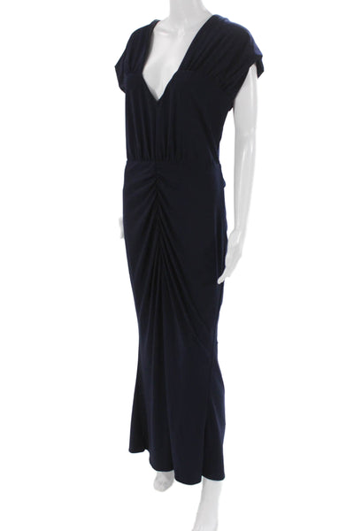 Jewel Badgley Mischka Women Maxi Dress Blue V-Neck Short Sleeve Poly Size 10
