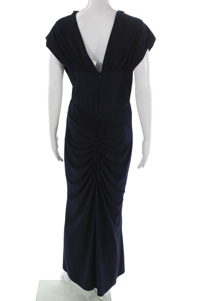 Jewel Badgley Mischka Women Maxi Dress Blue V-Neck Short Sleeve Poly Size 10
