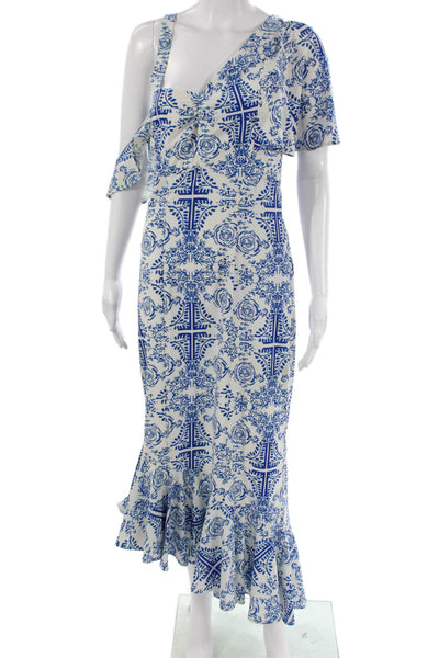 Viva Aviva Womens Slip Dress White Floral One Shoulder Mid-Calf Polyester Size 8
