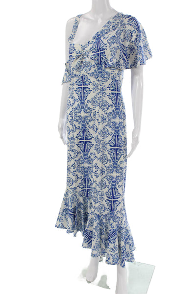 Viva Aviva Womens Slip Dress White Floral One Shoulder Mid-Calf Polyester Size 8