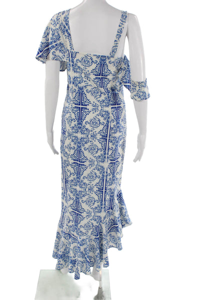 Viva Aviva Womens Slip Dress White Floral One Shoulder Mid-Calf Polyester Size 8