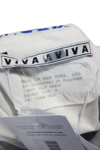 Viva Aviva Womens Slip Dress White Floral One Shoulder Mid-Calf Polyester Size 8