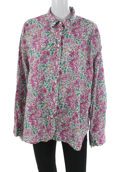 J Crew Women Floral Collar Button Up Cotton Long Sleeve Multicolor Plus Size 24