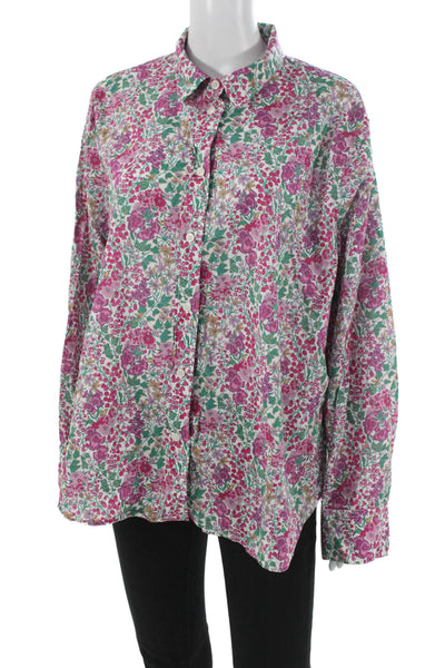 J Crew Women Floral Collar Button Up Cotton Long Sleeve Multicolor Plus Size 24