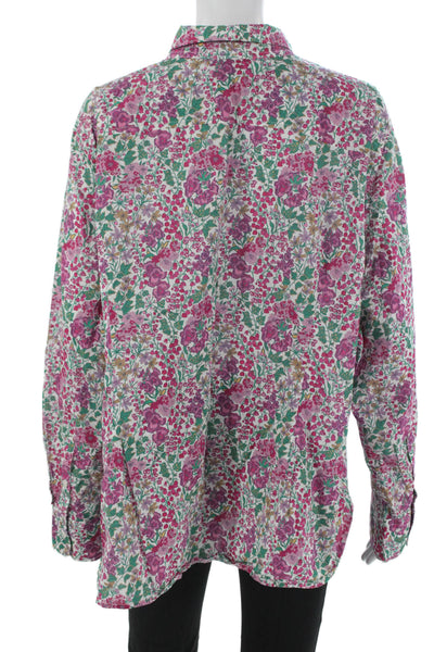 J Crew Women Floral Collar Button Up Cotton Long Sleeve Multicolor Plus Size 24