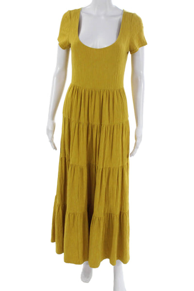 Maeve Anthropologie Womens Maxi Dress Yellow Cotton Short Sleeve Size S