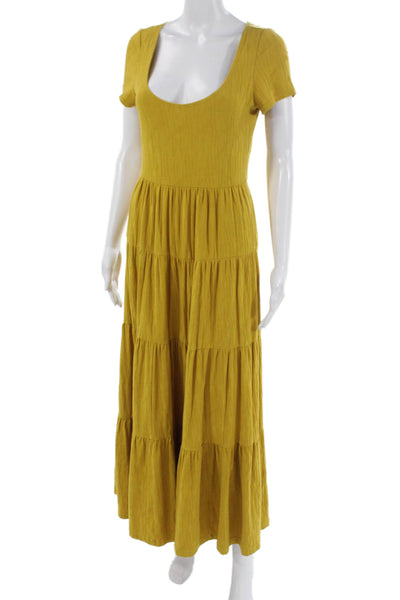Maeve Anthropologie Womens Maxi Dress Yellow Cotton Short Sleeve Size S