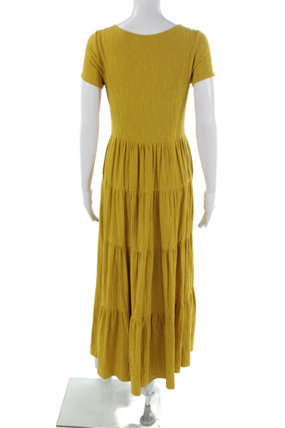 Maeve Anthropologie Womens Maxi Dress Yellow Cotton Short Sleeve Size S