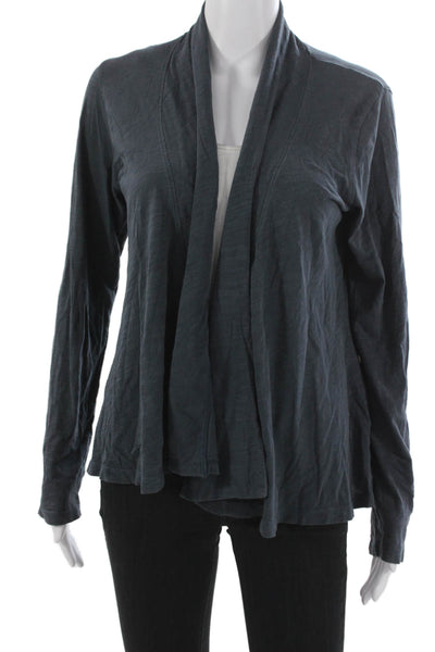 Lilla P Women Cardigan Open Front Long Sleeve Pima Cotton Blue Size L