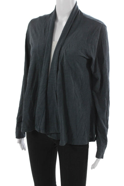 Lilla P Women Cardigan Open Front Long Sleeve Pima Cotton Blue Size L
