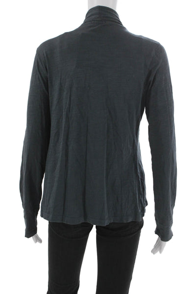 Lilla P Women Cardigan Open Front Long Sleeve Pima Cotton Blue Size L