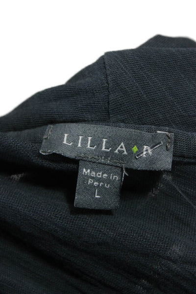 Lilla P Women Cardigan Open Front Long Sleeve Pima Cotton Blue Size L