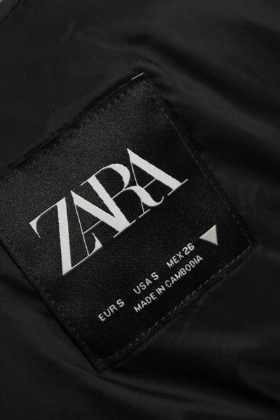 Zara Women Puffer Jacket Black Long Sleeve Zip Polyamide Size S