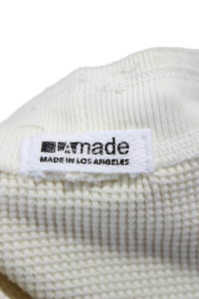 LA Made Womens Cropped Ivory Cotton T-Shirt Crew Neck Long Sleeve Size XS