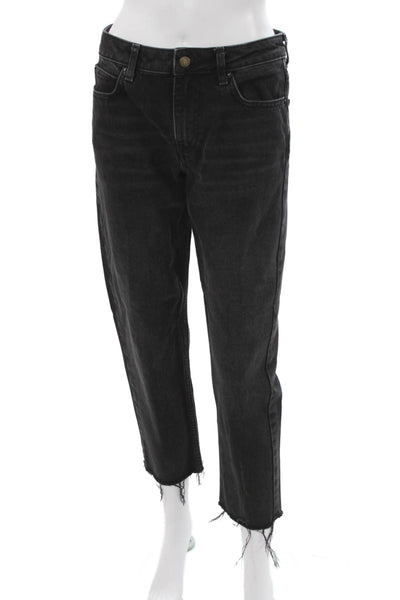 Ba&Sh Women Cropped Jeans Black 100% Cotton High Rise Size 2