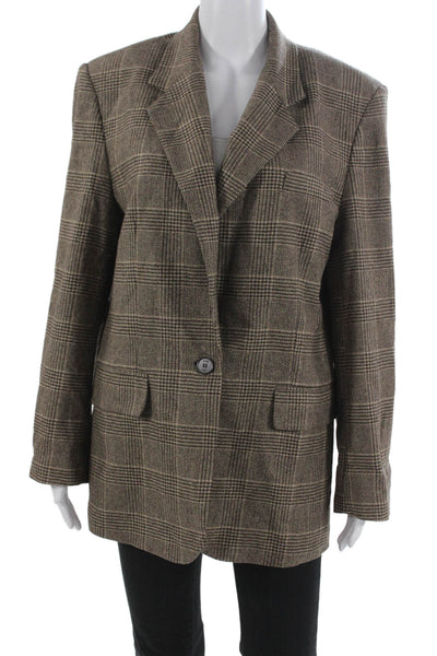 Maje Womens Plaid Wool Pant Suit Blazer Brown Button Long Sleeve Size 38