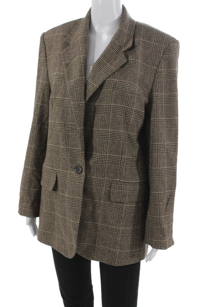 Maje Womens Plaid Wool Pant Suit Blazer Brown Button Long Sleeve Size 38