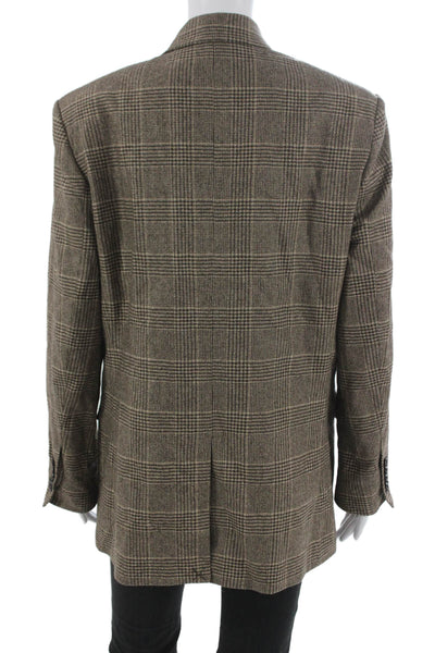 Maje Womens Plaid Wool Pant Suit Blazer Brown Button Long Sleeve Size 38