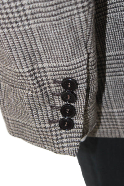 Maje Womens Plaid Wool Pant Suit Blazer Brown Button Long Sleeve Size 38