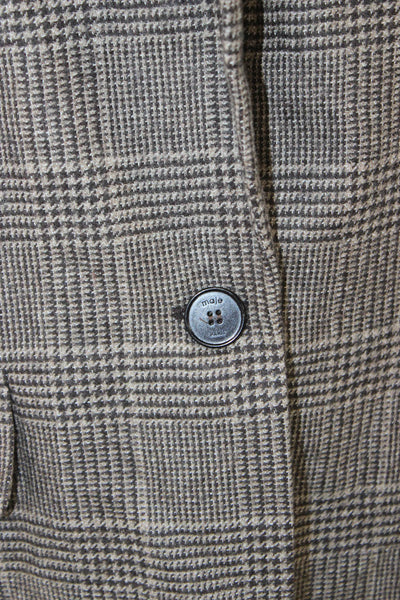 Maje Womens Plaid Wool Pant Suit Blazer Brown Button Long Sleeve Size 38