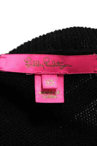 Lilly Pulitzer Womens Pullover Sweater Black Floral V Neck Long Sleeve Size XS