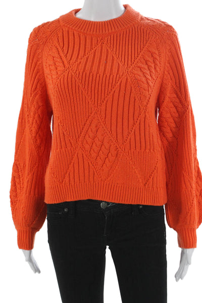 Maje Womens Orange Argyle Viscose Crew Neck Pullover Sweater Long Sleeve Size 1