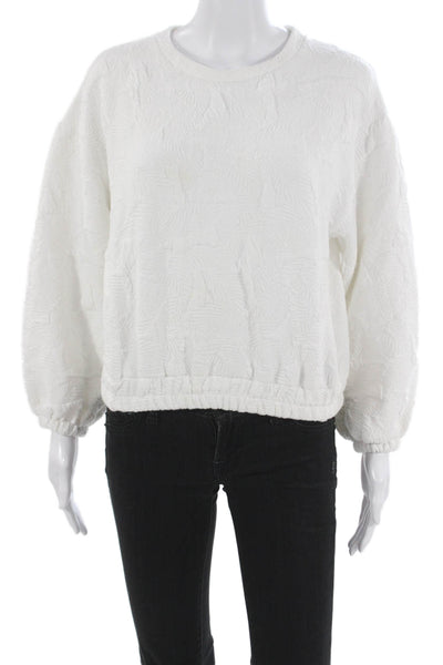 MNG Womens Pullover Geometric Crew Neck White Sweater Long Sleeve Size XS